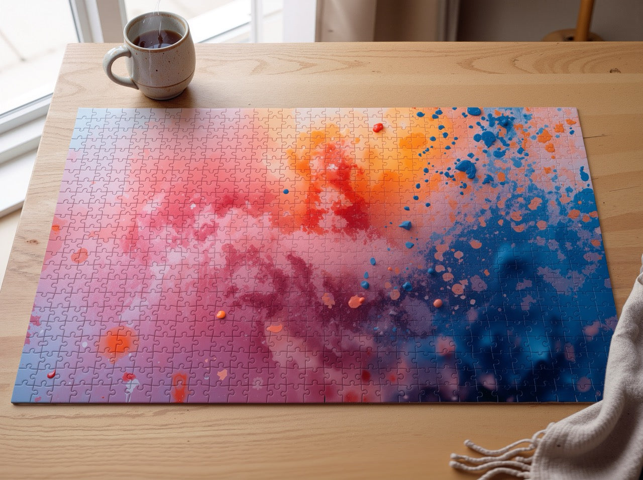 ROSEDUST 500-piece art puzzle by Scattercrate — rose and amber powder blooming into soft light