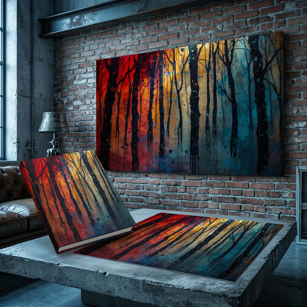 INKWASH abstract ink-forest framed canvas wall art by Scattercrate — inky moody forest decor