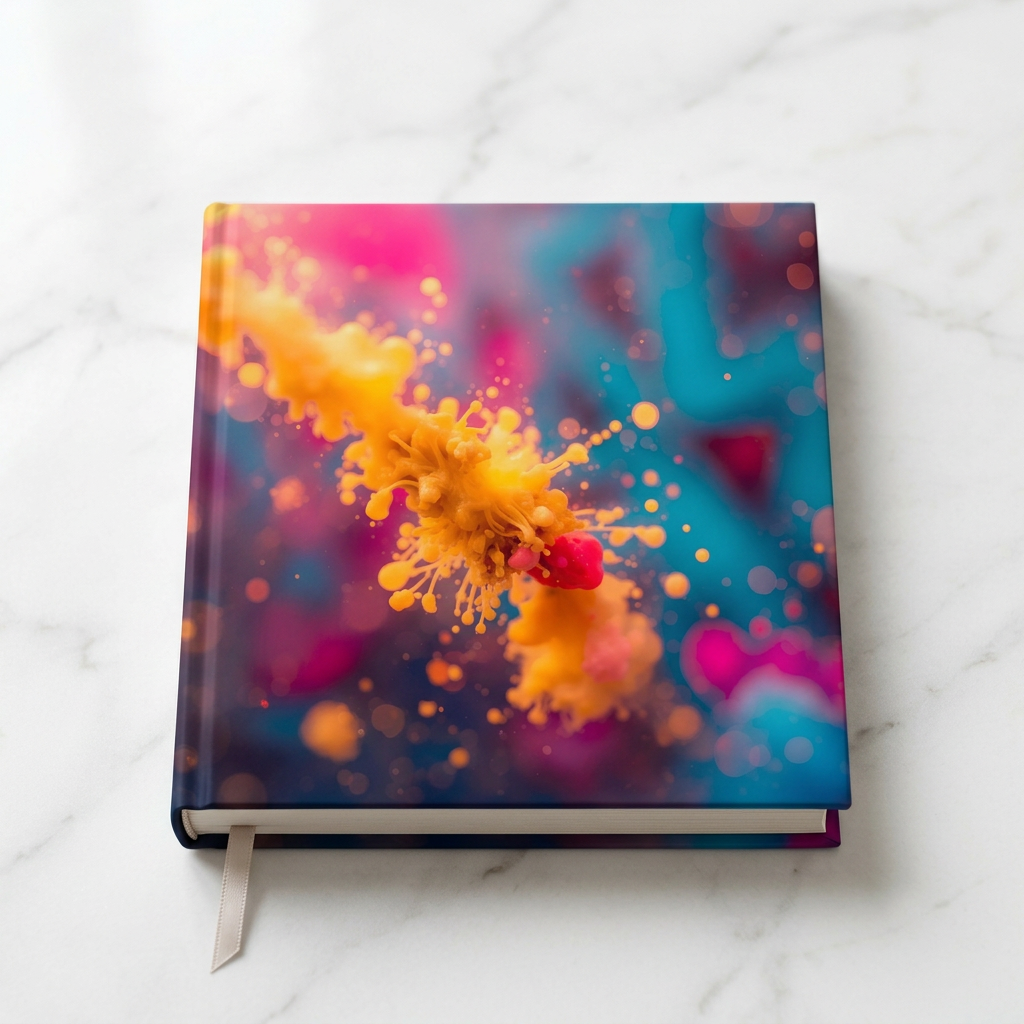 Sunstreak hardcover journal by Scattercrate — a streak of molten gold cutting through magenta and teal ink