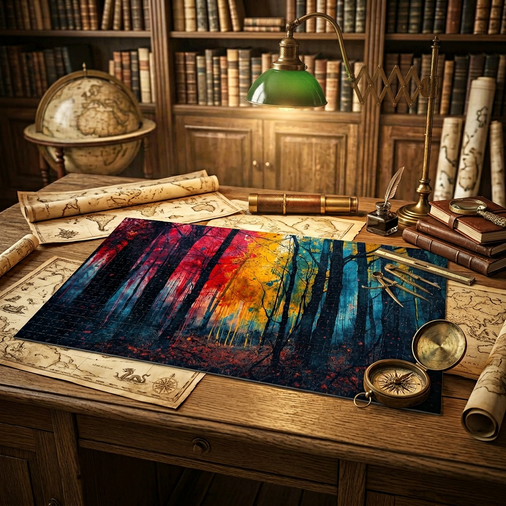 FAUVE 500-piece abstract forest art puzzle by Scattercrate — vivid moody forest jigsaw gift