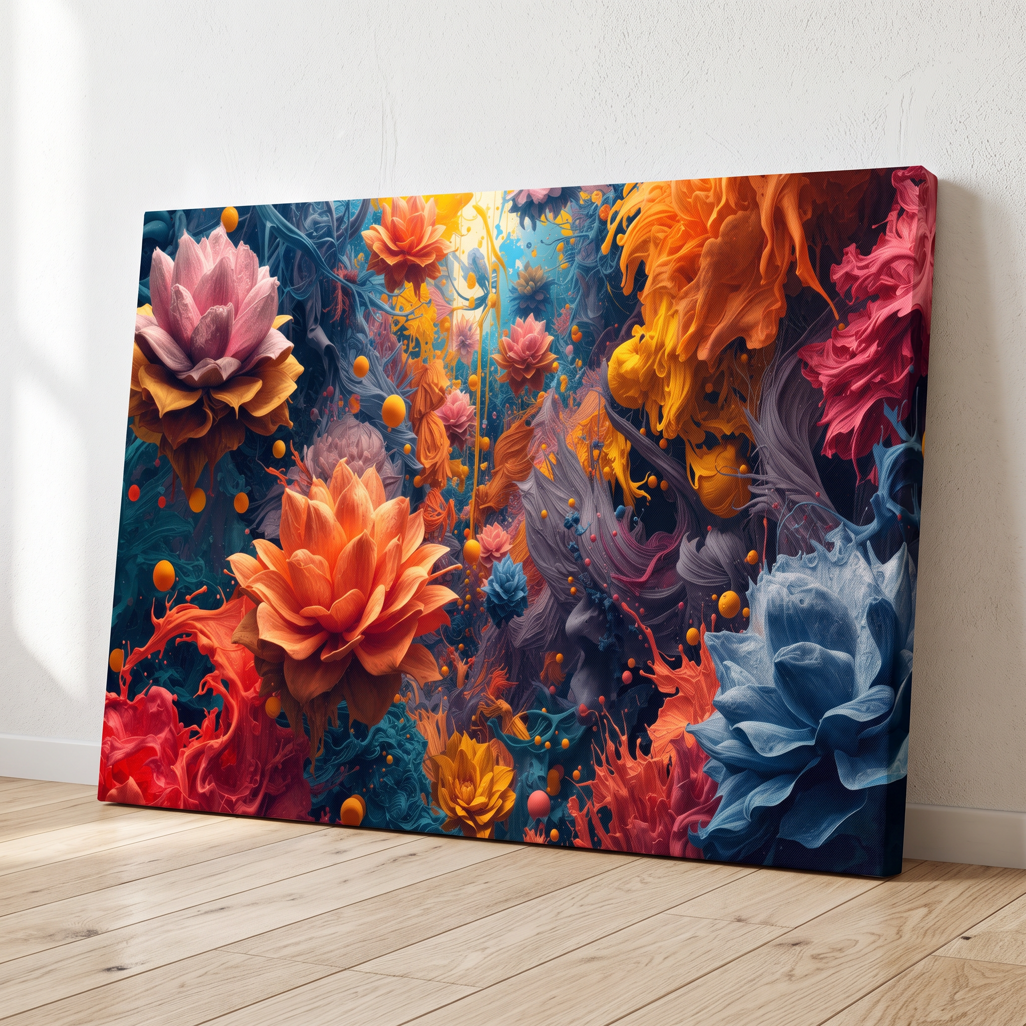 CHROMA FLORA vivid floral abstract wide canvas wall art by Scattercrate — colorful maximalist decor