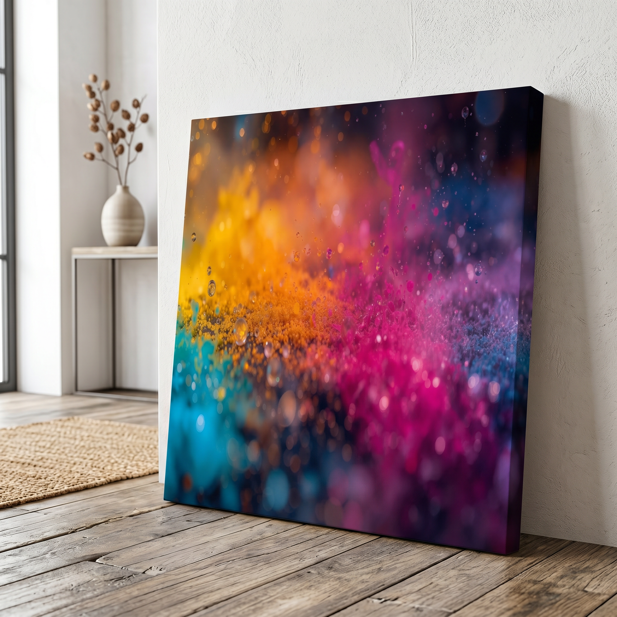DEWBURST canvas print by Scattercrate — teal-to-magenta bokeh explosion