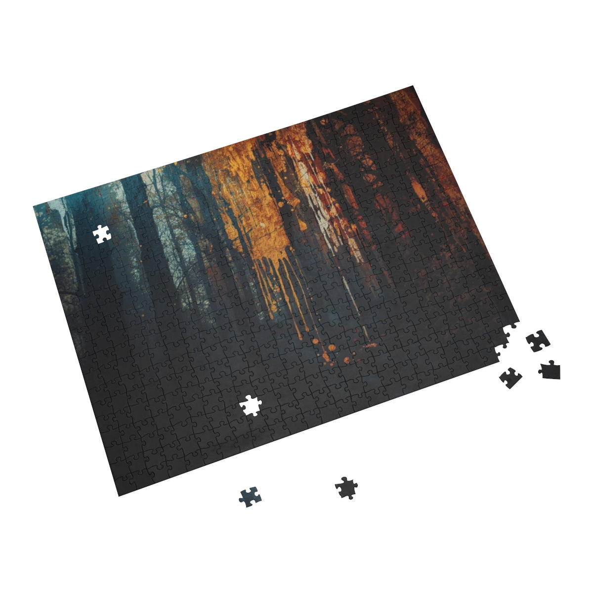 Emerald Cascade 500-piece ink-forest puzzle by Scattercrate — emerald green forest art jigsaw gift