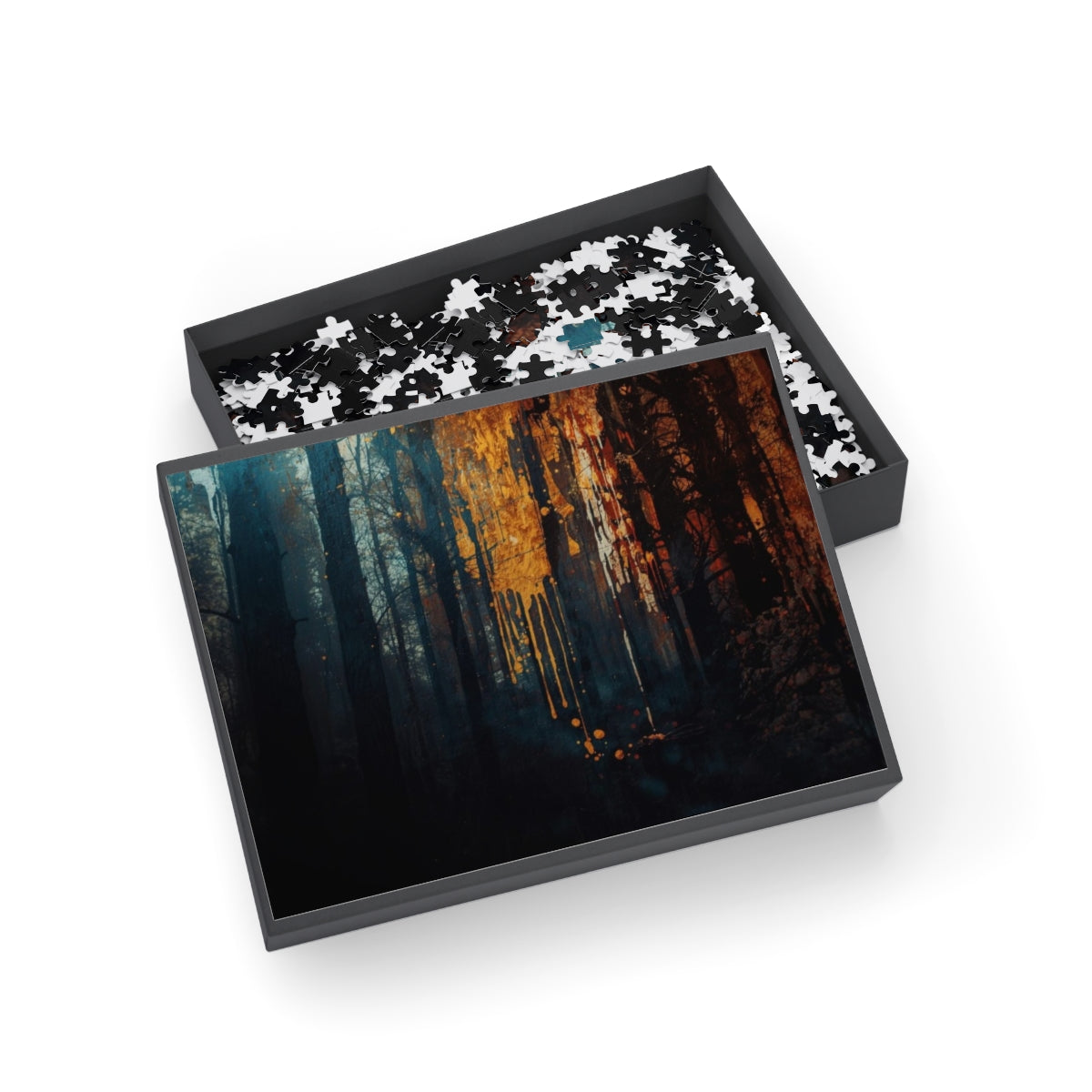 Emerald Cascade 500-piece ink-forest puzzle by Scattercrate — emerald green forest art jigsaw gift