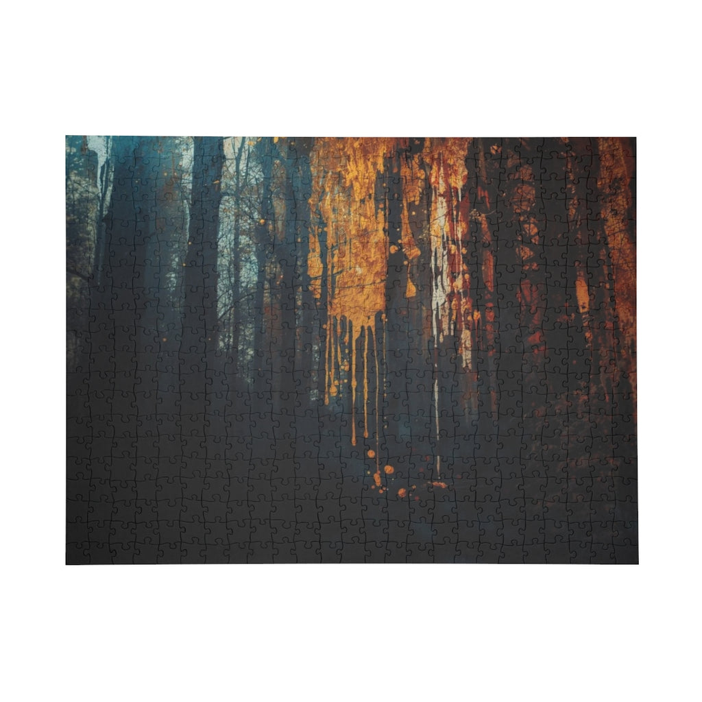 Emerald Cascade 500-piece ink-forest puzzle by Scattercrate — emerald green forest art jigsaw gift