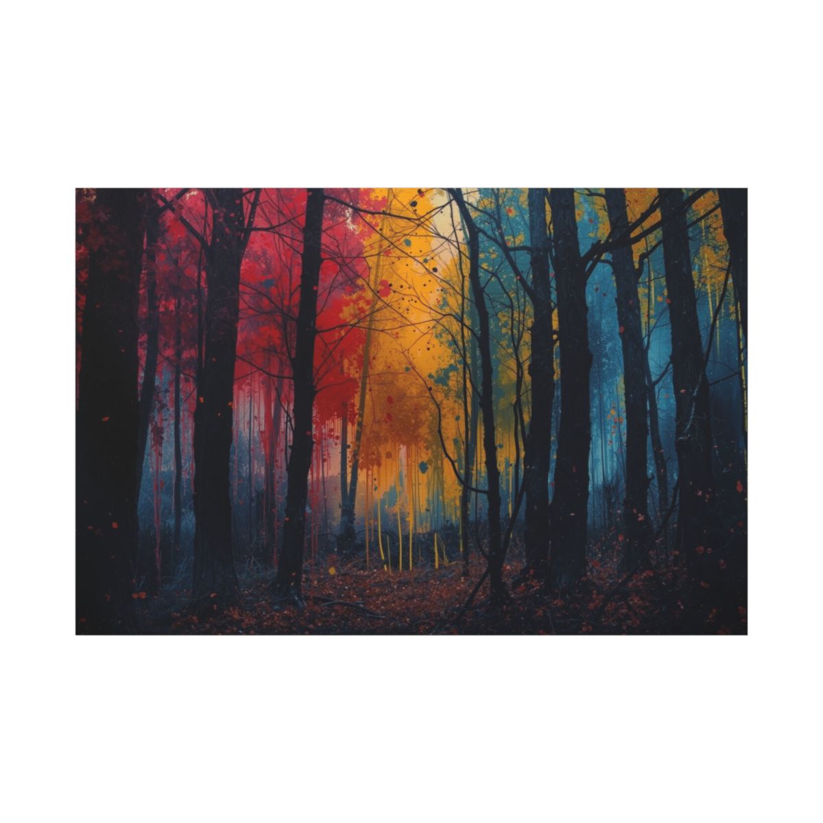 FAUVE abstract ink-forest framed canvas wall art by Scattercrate — vivid moody forest decor