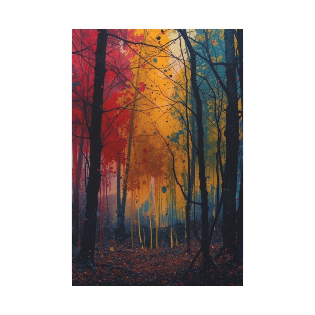FAUVE abstract ink-forest framed canvas wall art by Scattercrate — vivid moody forest decor