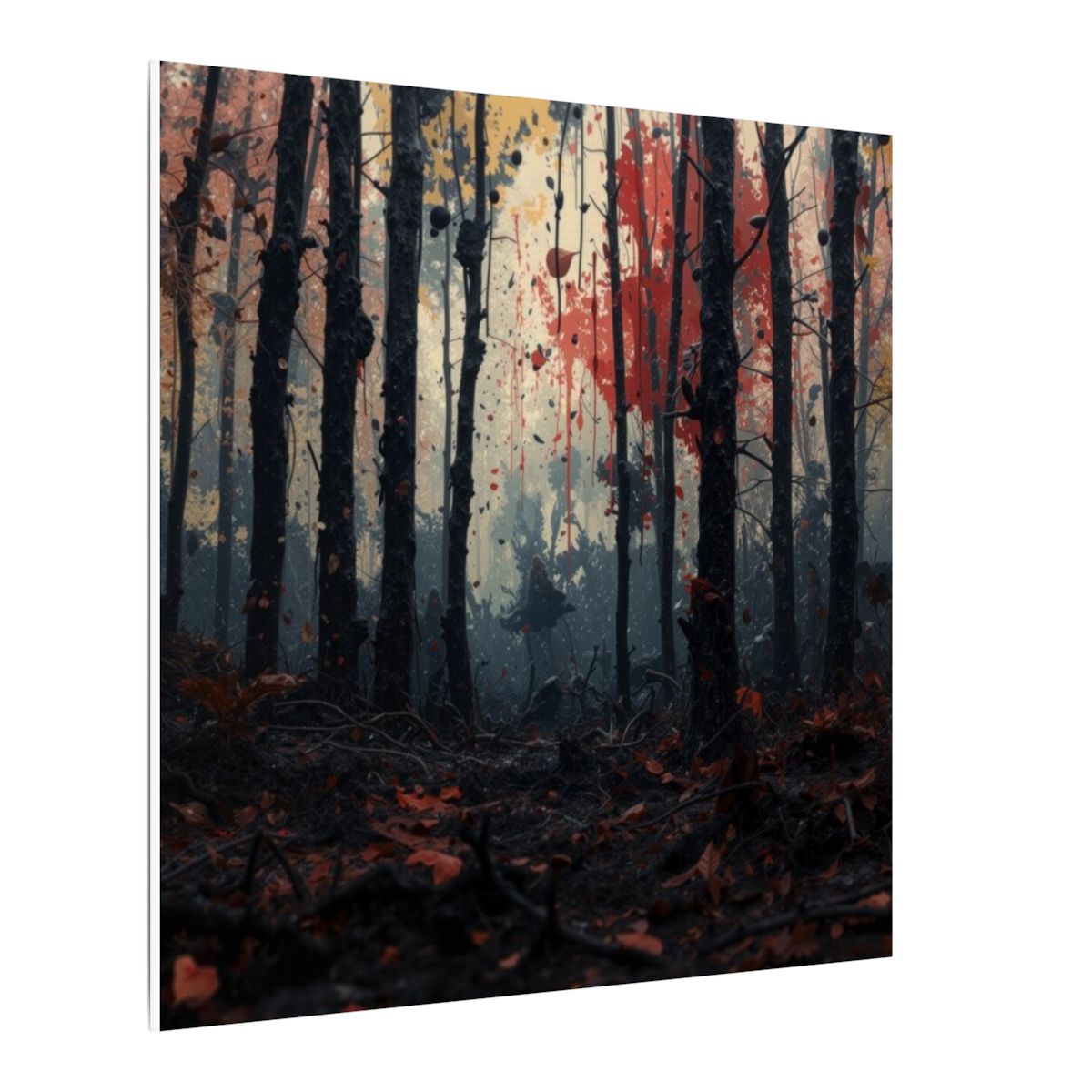 HUSHWOOD abstract ink-forest framed canvas wall art by Scattercrate — hushed moody forest decor