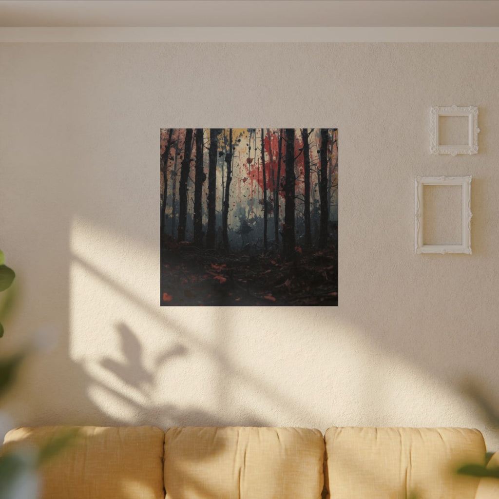 HUSHWOOD abstract ink-forest framed canvas wall art by Scattercrate — hushed moody forest decor