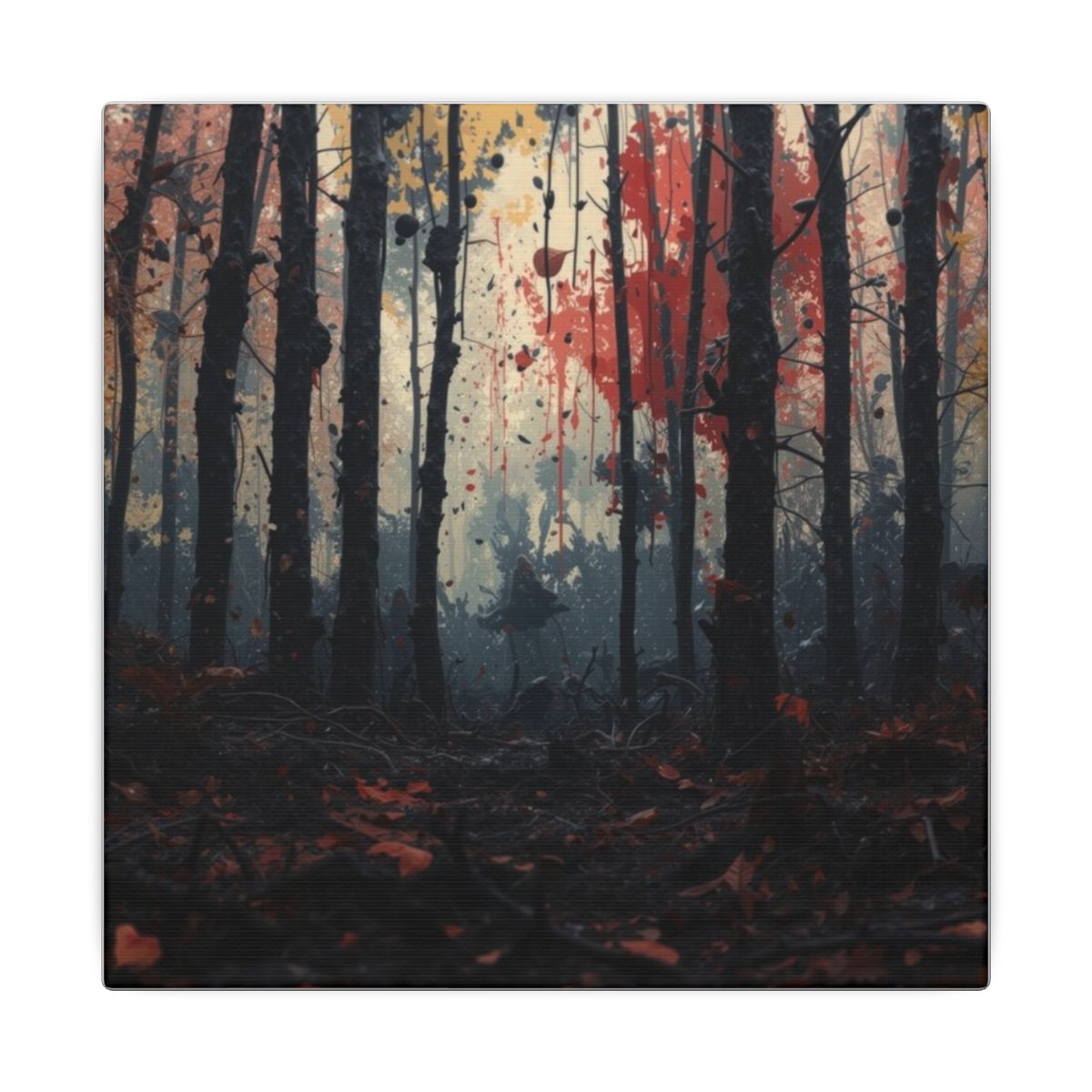 HUSHWOOD abstract ink-forest framed canvas wall art by Scattercrate — hushed moody forest decor