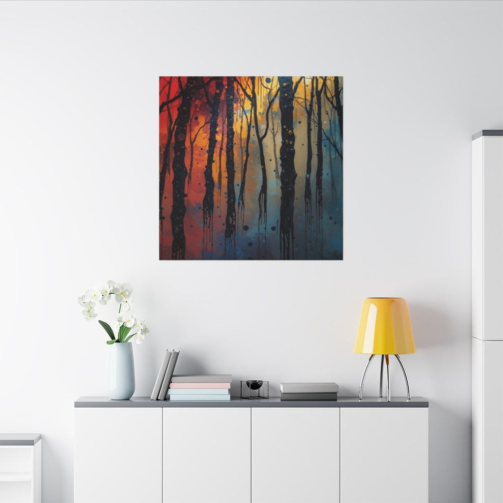 INKWASH abstract ink-forest framed canvas wall art by Scattercrate — inky moody forest decor