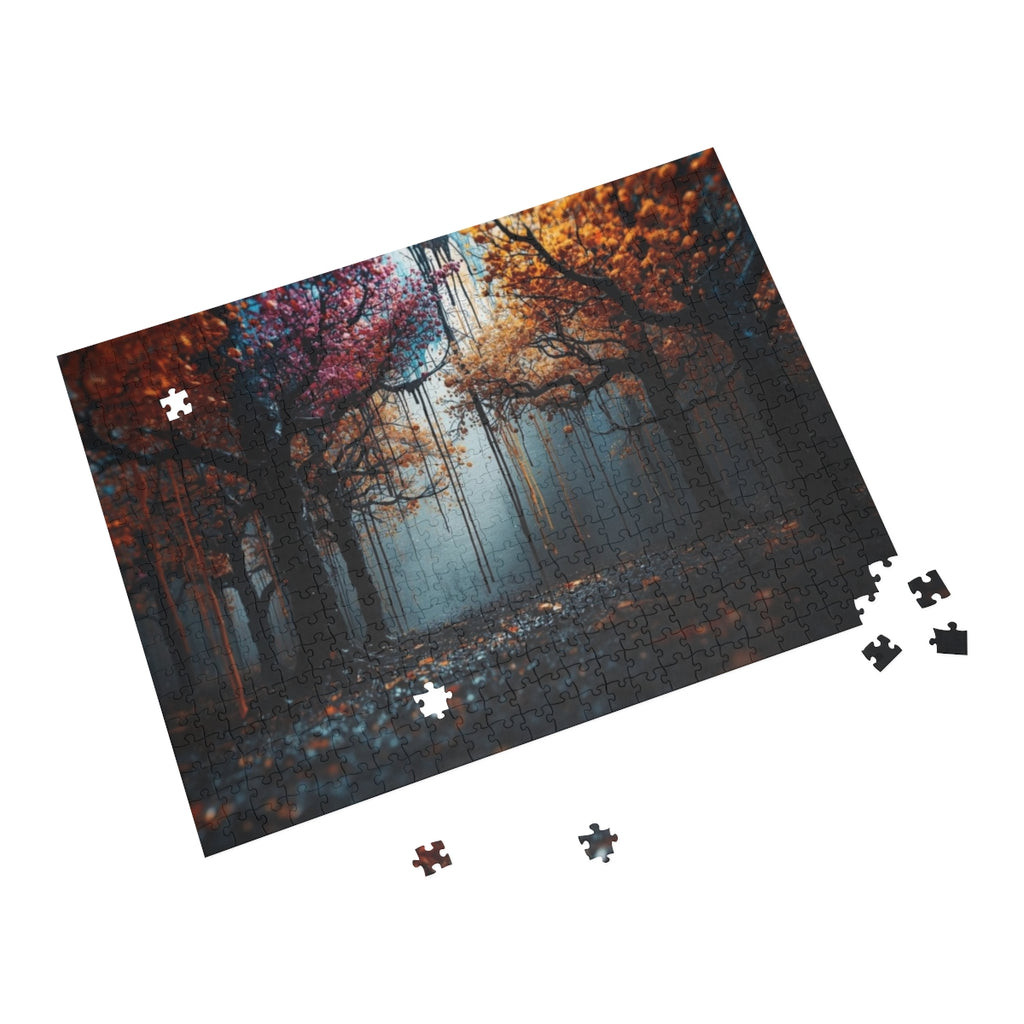 Obsidian Weald 500-piece ink-forest puzzle by Scattercrate — dark obsidian forest art jigsaw gift