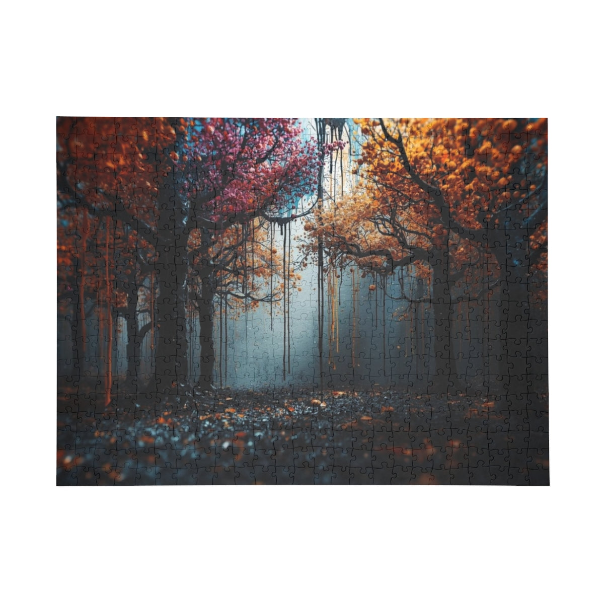 Obsidian Weald 500-piece ink-forest puzzle by Scattercrate — dark obsidian forest art jigsaw gift