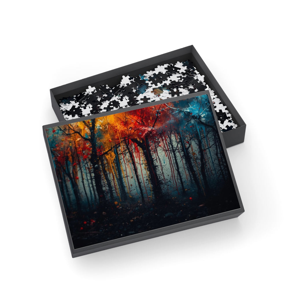 Phantom Grove 500-piece ink-forest puzzle by Scattercrate — moody dark forest art jigsaw gift