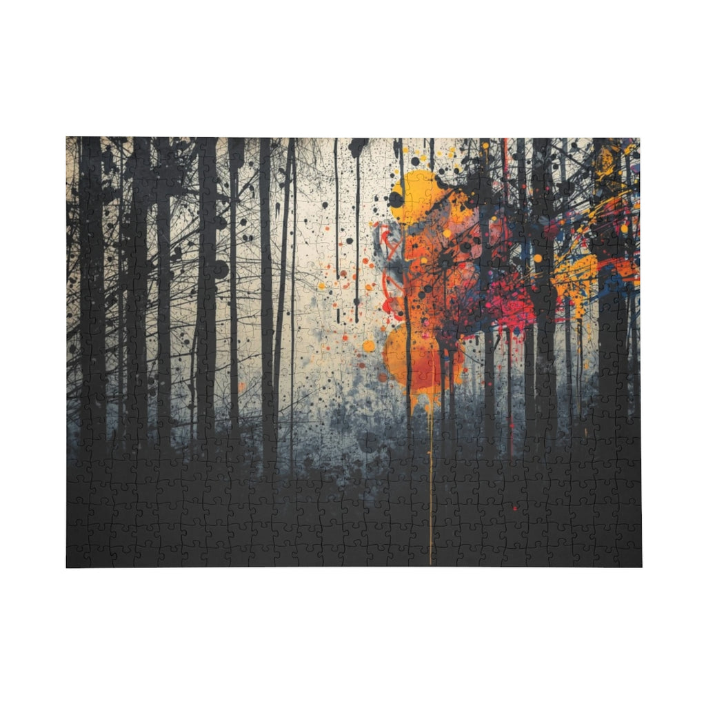 Veil of Resin 500-piece ink-forest puzzle by Scattercrate — moody dark forest art jigsaw gift