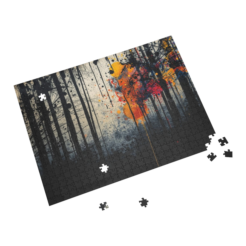 Veil of Resin 500-piece ink-forest puzzle by Scattercrate — moody dark forest art jigsaw gift